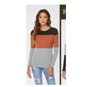 FINWANLO long sleeve ribbed color block top MEDIUM